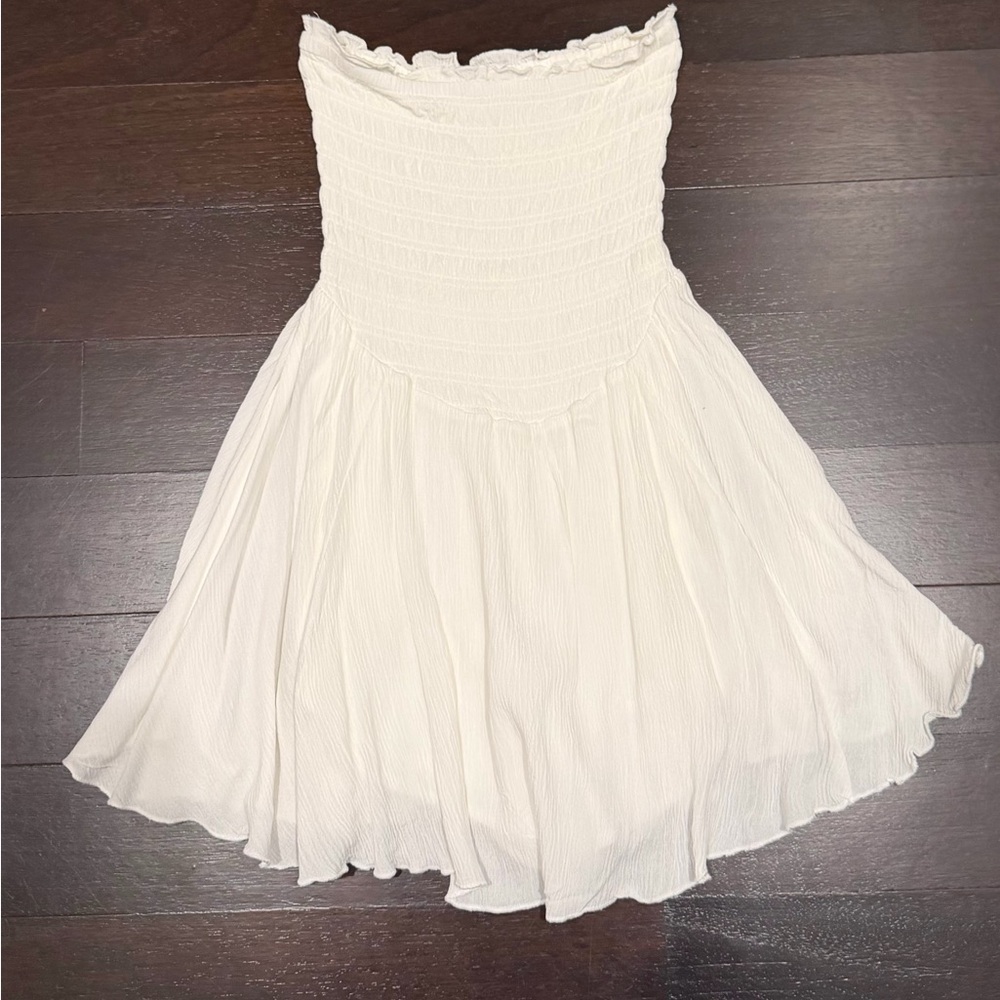 Garage White Strapless Romper Dress | Smocked Top With Flowy Bottom